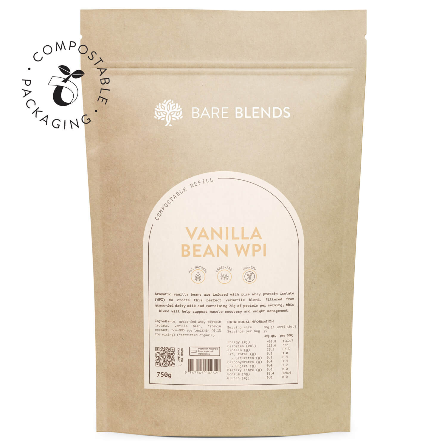 Bare Blends Vanilla Bean WPI - Super Nutrition