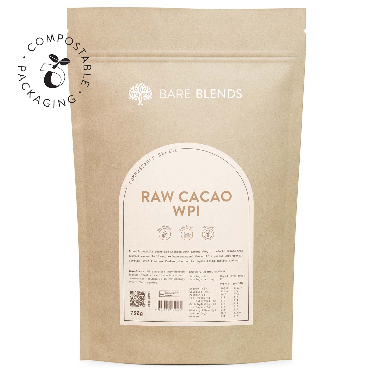 Bare Blends Raw Cacao WPI - Super Nutrition